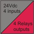 4 entradas digitales de 12V, 4 salidas de rels.