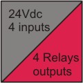 4 entradas digitales de 12V, 4 salidas de rels.