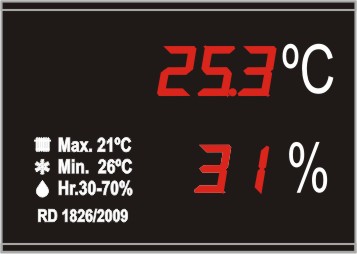 Indicador/ visualizador displays segmentos DTH Temperatura y Humedad segun RITE RD1826