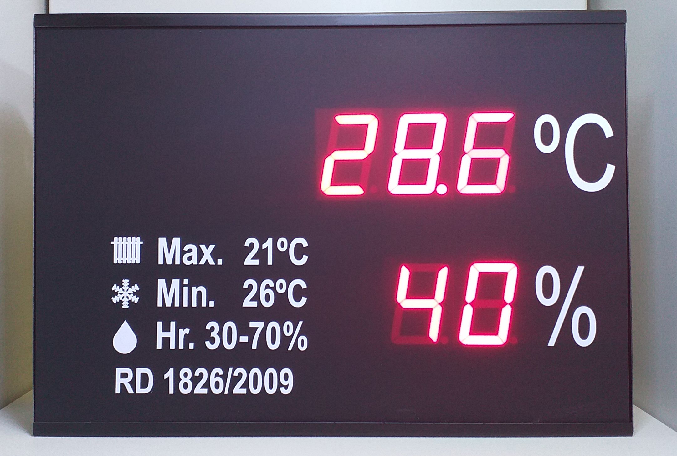 Indicador/ visualizador displays segmentos DTH Temperatura y Humedad segun RITE RD1826