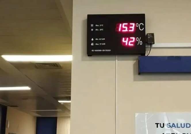 Indicador  visualizador medidor  term�metro gran formato displays segmentos DTH Temperatura y Humedad segun RITE RD1826 y 14/2022